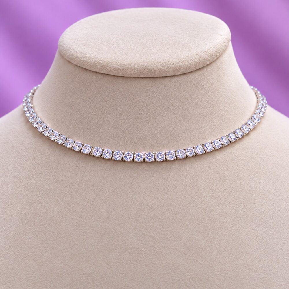 Aurora 925 Sterling Silver Tennis Necklace